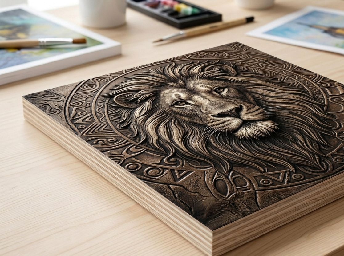 Premium berken multiplex met olifant en voelbare 3D details